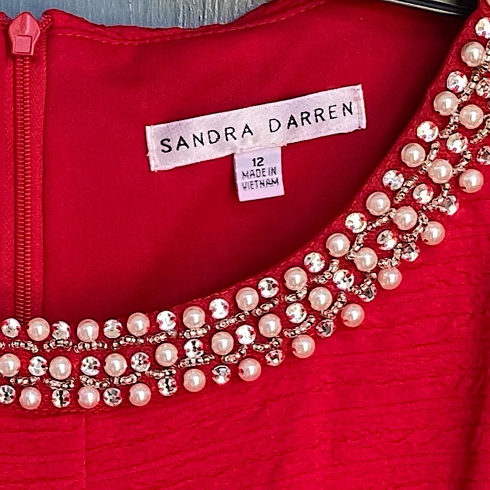 Vintage Sandra Darren Red Beaded Dress Size 12